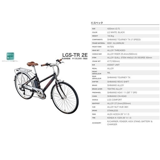 ルイガノ電動自転車【バッテリー交換要/キッズシート付】15LGS-TR2E