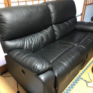 本革電動リクライニング２人掛けソファー