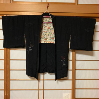 着物羽織り【リメイク】【古布】黒刺繍