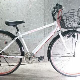 自転車中古 クロスバイク 外装6段変速 LEDライト新品 前後タイヤチューブブリヂストン交換済み カゴ付き 鍵新品 タイヤ27インチ