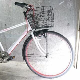 自転車中古 クロスバイク 外装6段変速 LEDライト新品 前後タイヤチューブブリヂストン交換済み カゴ付き 鍵新品 タイヤ27インチ
