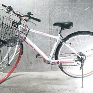 自転車中古 クロスバイク 外装6段変速 LEDライト新品 前後タイヤチューブブリヂストン交換済み カゴ付き 鍵新品 タイヤ27インチ