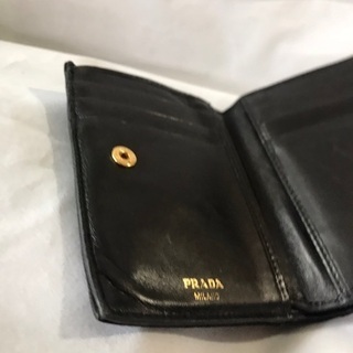PRADA プラダ 黒レザー×ナイロン ワイルドステッチ キルティング折財布