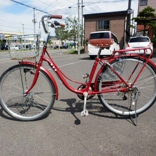 自転車 26インチ 赤 DCM シティサイクル ママチャリ ペイ...