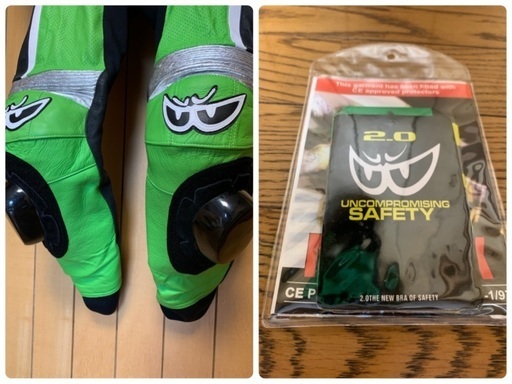 【中古】 革ツナギ ライムグリーン 50 Lサイズ ニースライダー付き 革ツナギ ライムグリーン 50 Lサイズ ニースライダー付き