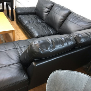 ニトリ カウチコーナーソファ 本革 ブラック 中古