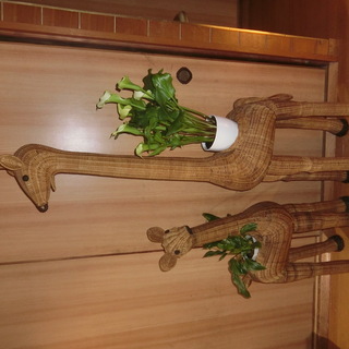 籐製　親子鹿の花瓶/観葉鉢立て