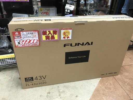 【使用1週間】超美品！参考定価￥43,780 2020年製 FUNAI 43V型 FL-43U3020 地上･BS･110度CSデジタル 4K対応 LED液晶テレビ