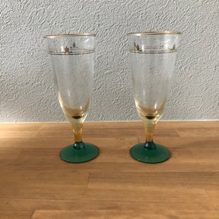 昭和レトロワイングラス2個組…彫刻柄