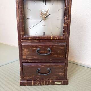木製 時計付き 箪笥 小物入れ 引き出し 和風 民芸家具