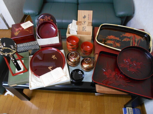 未使用 漆器 まとめ 汁椀 吸い物椀 お盆 トレー 手鏡 等