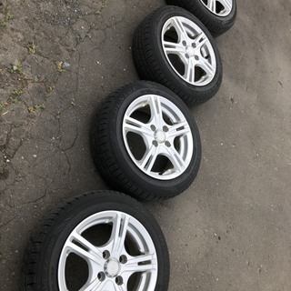 軽自動車、ツライチに近い！アルミホイル４本　タイヤは山は有りますが交換前提で　14インチ　5.5Ｊ　ピッチ100