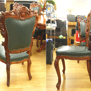 アンティーク調 4人掛け ダイニングセット 円卓 ラウンドテーブル チェア 6脚 7点セット 6人掛け としても使用可能 札幌 豊平区　西岡