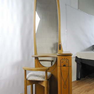 2491 木製 鏡台 ドレッサー 椅子付 姿見 全身鏡 収納 幅...