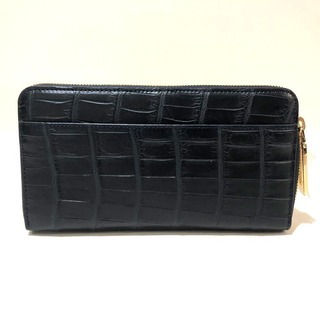 【未使用】【プレゼント】ヘンローン社製 マット加工 ラウンドファスナー 長財布 長財布（小銭入れあり） クロコダイル ネイビー