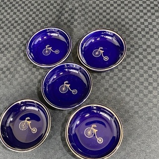 深川製磁　昭和レトロ　丸小皿　自転車の絵柄　5枚セット