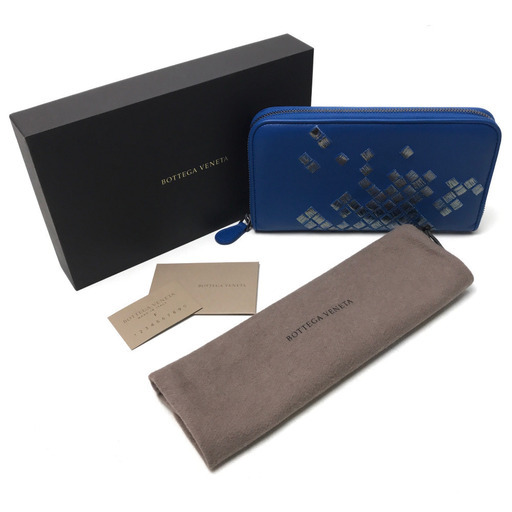 【未使用】【プレゼント】BOTTEGA VENETA ボッテガヴェネタ レディース メンズ ラウンドファスナー長財布 長財布（小銭入れあり） レザー ブルー