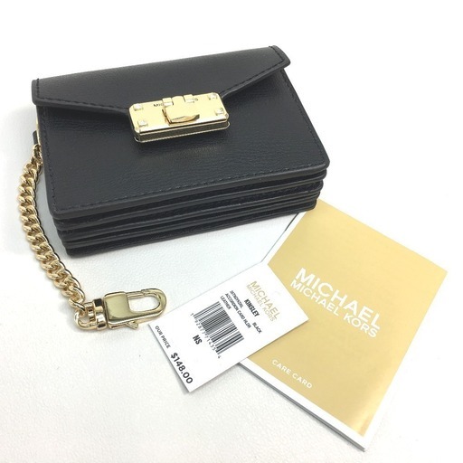 【新品同様】Michael Kors マイケルコース 35T9GYKD5L 5ポケット カードホルダー 財布 KINSLEY キンズリー アコーディオン カードケース レザー ブラック レディース