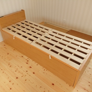 収納付セミシングルベッド２台（２台でクイーンサイズ）日本製　フレ...