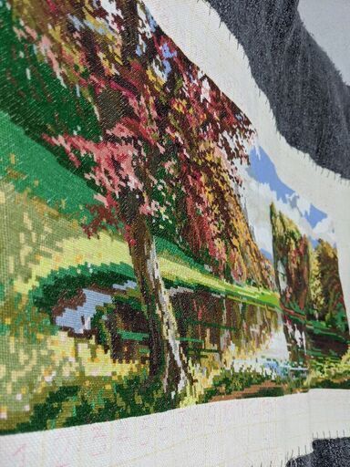 ヨーロッパ式刺繍絵タペストリー: An Autumn Lake 6/21までに! ヨーロッパ式刺繍絵タペストリー: An Autumn Lake