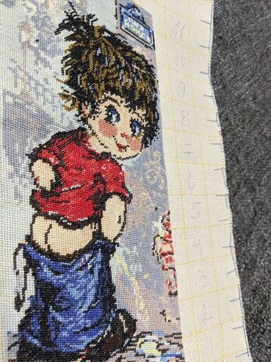 6/21までに! ヨーロッパ式刺繍絵タペストリー: Peeing Boy