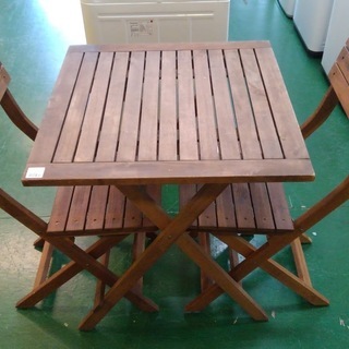 【店舗同時販売中】ガーデン　テーブル&イスセット　木製