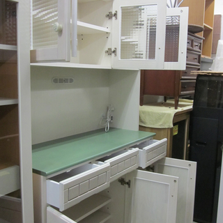 レンジボード 食器棚 木製 幅105 ホワイト系 カントリー調 南12条店