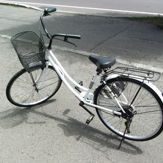 自転車 26インチ シティサイクル ママチャリ ホワイト 鍵付き