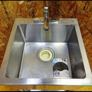 (4822-02)タニコー ステンレス 一槽シンク 三栄蛇口 排水ゴムカバー付き W600D600H800BG無し 中古品 流し台 厨房機器 