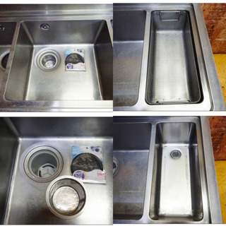 (4825-0)業務用 ステンレス ソイルド 二槽シンク ゴミ受け付き W1455D700H810BG100 中古品 流し台 厨房機器 飲食店 店舗 4825-0)業務用 ステンレス ソイルド 二槽シンク ゴミ受け付き