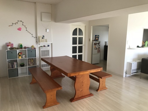 ダイニングテーブル Wood table with 2 benches