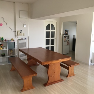 Wood table with 2 benches