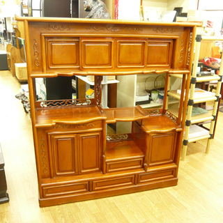 お値下げ！茶箪笥 唐木 幅118 奥行36 高さ128㎝ 透かし彫り キャビネット 飾り棚 茶棚 サイドボード 札幌 豊平区 西岡 