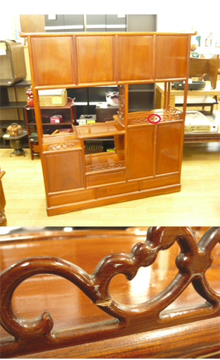 お値下げ！茶箪笥 唐木 幅118 奥行36 高さ128㎝ 透かし彫り  