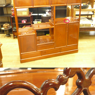 お値下げ！茶箪笥 唐木 幅118 奥行36 高さ128㎝ 透かし彫り キャビネット 飾り棚 茶棚 サイドボード 札幌 豊平区 西岡 