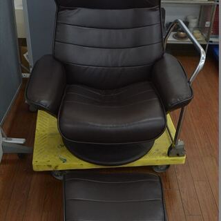 中古家具 一人掛け手動リクライニングチェア フットレスト付属