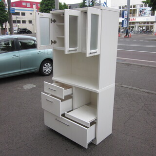 ミドルレンジボード 食器棚 木製 幅88cm ホワイト 南12条店