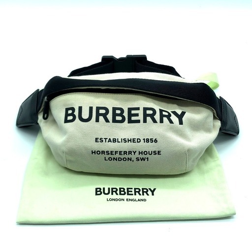 BURBERRY バーバリー 8014641 ウエストバッグ ロゴ ヒップバッグ・ウエストバッグ キャンバス×レザー ナチュラル×ブラック