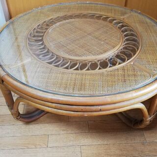 籐　円形テーブル　アジアン家具