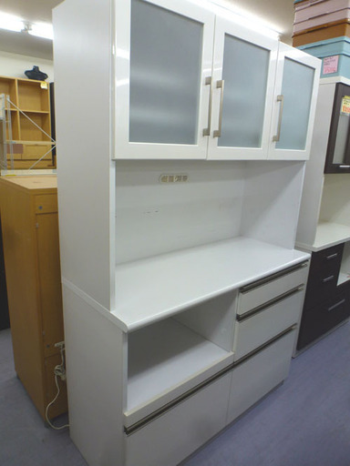 キッチンボード 幅120㎝ 高さ180㎝ 食器棚 大型レンジボード ホワイトエナメル