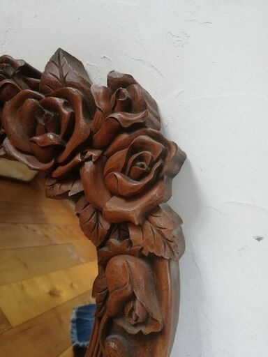 現品限り一斉値下げ 木彫り薔薇 バラ アンティーク ミラー 鏡 鏡 壁掛け式 Imizu Weblike Jp