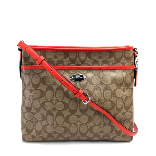 【美品】COACH コーチ Ｆ34938 シグネチャー ショルダーバッグ PVC×レザー オレンジ レディース