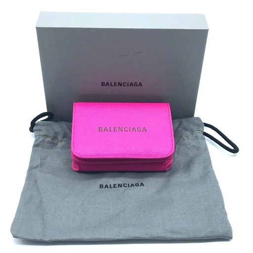 【未使用】BALENCIAGA バレンシアガ 593813 コンパクトウォレット 財布 キャッシュ ミニ エヴリデイ 三つ折り財布（小銭入れあり） レザー ピンク レディース