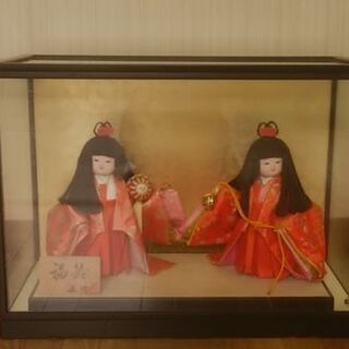 日本人形　高砂　福鈴　ガラスケース付き　２コセット