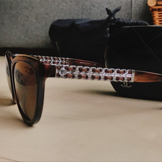 CHANEL ココマーク サングラス 茶 シルバー チェーン ベッコウ柄　5361-Q-A