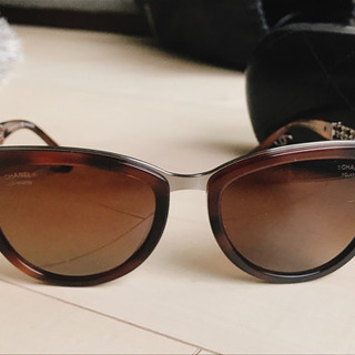 CHANEL ココマーク サングラス 茶 シルバー チェーン ベッコウ柄　5361-Q-A