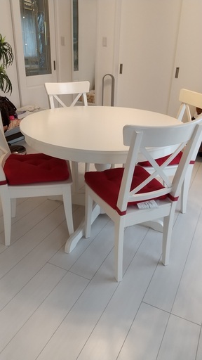 【気質アップ】 IKEA イケア　ダイニングテーブルセット　ホワイト　テーブル延長　円形 その他