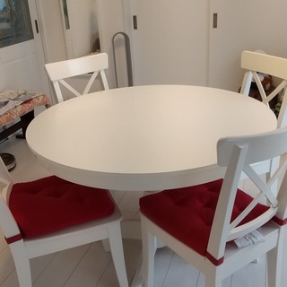 IKEA イケア　ダイニングテーブルセット　ホワイト　テーブル延長　円形