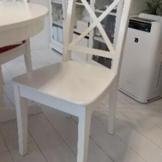 IKEA イケア　ダイニングテーブルセット　ホワイト　テーブル延長　円形