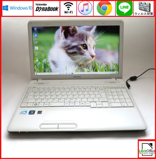 東芝 メモリ4GB HDD160GB ノートパソコン/wifi/ホワイト